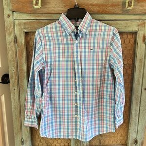 Vineyard Vines (16) L pink blue green plaid whale shirt cotton button down shirt